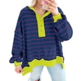 thumbnail image 6 of Womens Oversized Color Block Striped Sweatshirts Henley Shirts Casual Pullover Waffle Knit Tops, 6 of 7