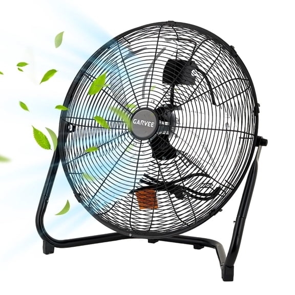 12 Inch High Velocity Cooling Floor Fan, 3 Speeds 2000 CFM Portable Heavy Duty Industrial Fan, 360° Adjustable Tilt & Carry Handle, 24.6 ft/s Airflow Metal Fan for Industrial Commercial Garage Home