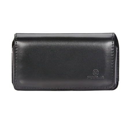 Xv6175 Rubber - Black Leather Side Case Compatible With Acer Liquid Express E - Alcatel POP C1, A382G - HTC Wildfire, Status, Rhyme, Ozone XV6175, Hero S, Droid Incredible, Desire S, ChaCha, CDMA Wildfire X2A