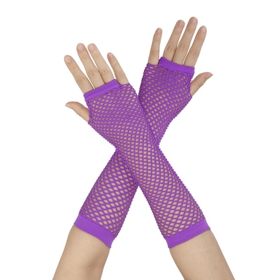 INSPIRE CHIC Women's Elbow Length Elastic Fishnet Fingerless Arm Gloves Purple One Size