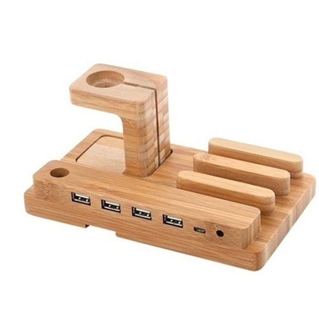 Methold 2020 nuevo portátil 4 puertos USB estación de carga de bambú soporte de teléfono organizador de tabletas reloj Teléfono y Comunicación