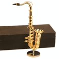 thumbnail image 1 of Dselvgvu Saxofón miniatura de cobre con soporte y estuche Mini instrumento musical miniatura casa de muñecas modelo mini saxofón alto saxofón tenor decoración del hogar (saxofón tenor 6.22 x 3.07 x 1., 1 of 5