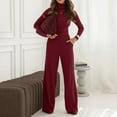 thumbnail image 4 of Women's Two-piece Knitwear Set: Turtleneck Knit Pullover + Wide-leg Trousers, Elegant and Cozy for Winter Fashion and Daily Use,Wine,2XL, 4 of 5