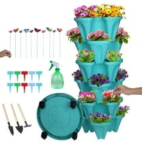 1 Pack 6-Tier Stackable Vertical Planter Tower with Wheels & Tools – Indoor/Outdoor Pots for Strawberries, Herbs, Flowers (Teal)