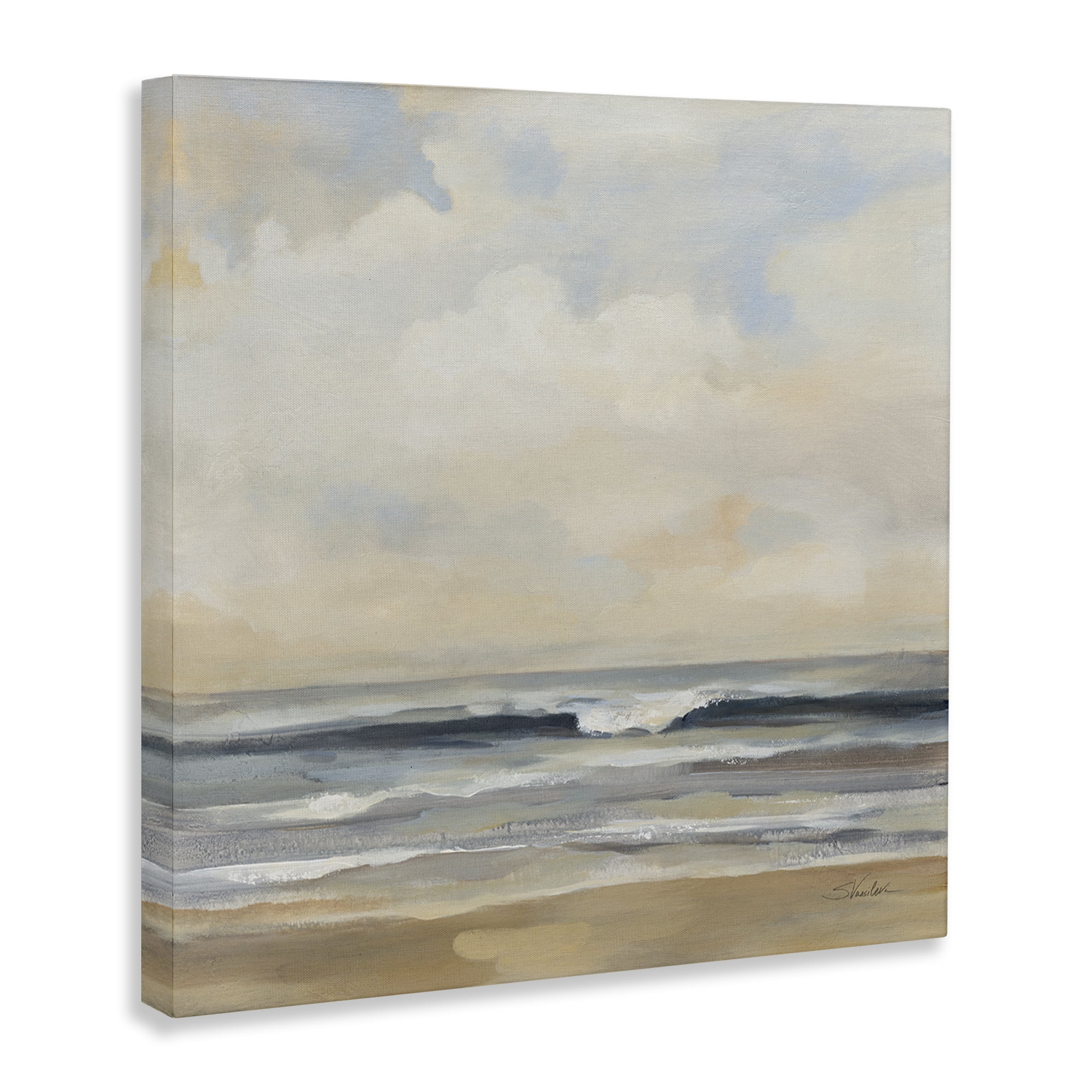 Stupell Industries Misty Haze Shoreline Nautical & Beach Painting Wrapped Canvas Art Print Wall Art, 24 x 24