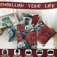 thumbnail image 6 of Red Flower Throw Pillows Covers 18x18 Set of 4 Red Rose Gray Black Decorative Pillow Covers for Couch Floral Linen Pillowcases Farmhouse Pillow Cases Summer Spring (Red Black), 6 of 6