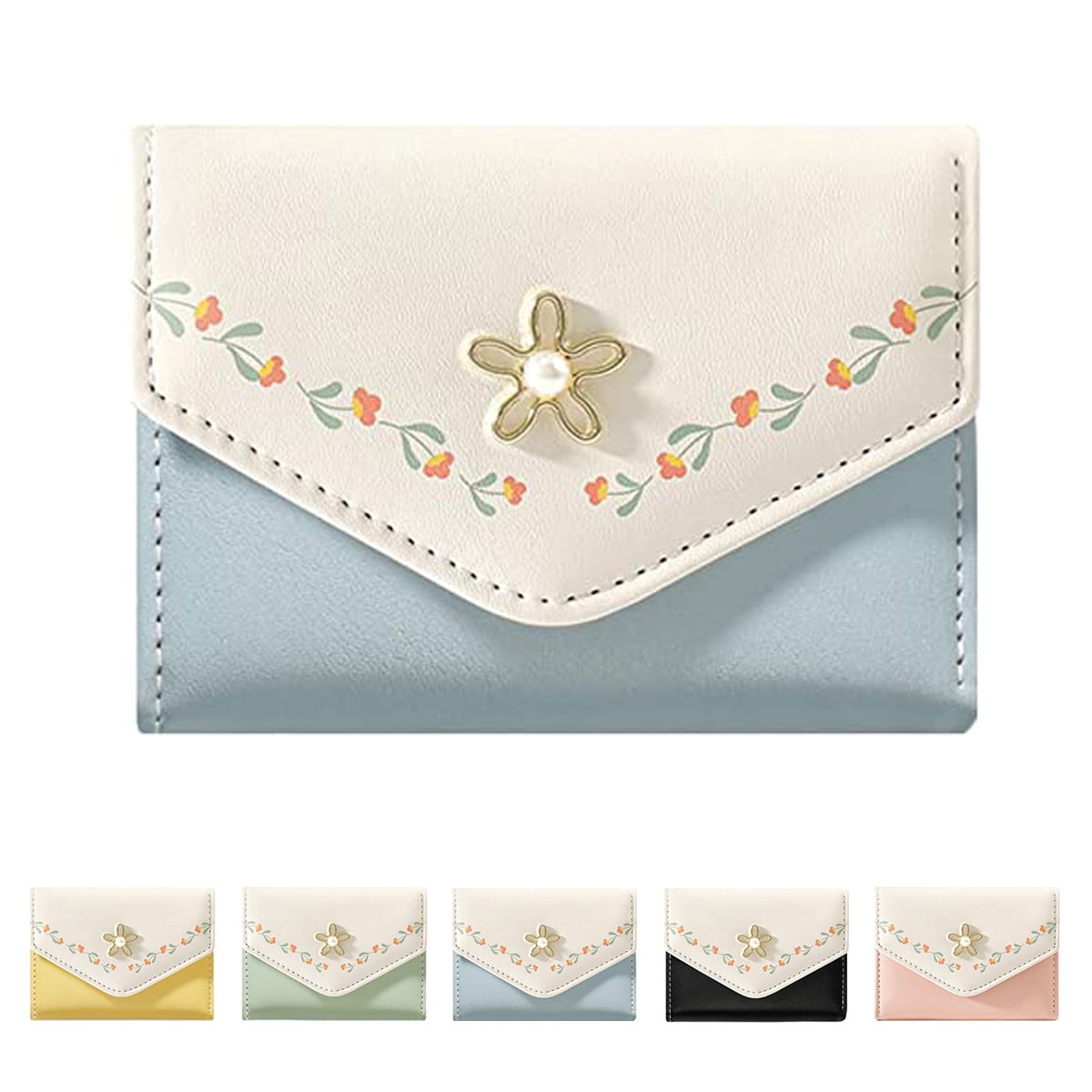 Women Girls Wallet Cute Flower TriFold Wallet PU Leather Purse Slim