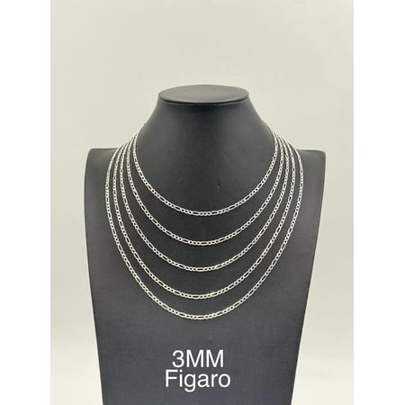 925 Sterling Silver Figaro Chain Necklace 3mm 20" Italy