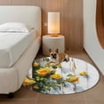 thumbnail image 2 of Spring Floral Round Area Rug 8Ft Washable Large Circle Rugs for Living Room Dorm, Yellow Roses Flowers Leaves Farmhouse Wooden Non-Slip Carpet Floor Mats Indoor Outdoor Carpet Runner Home Decor, 2 of 8