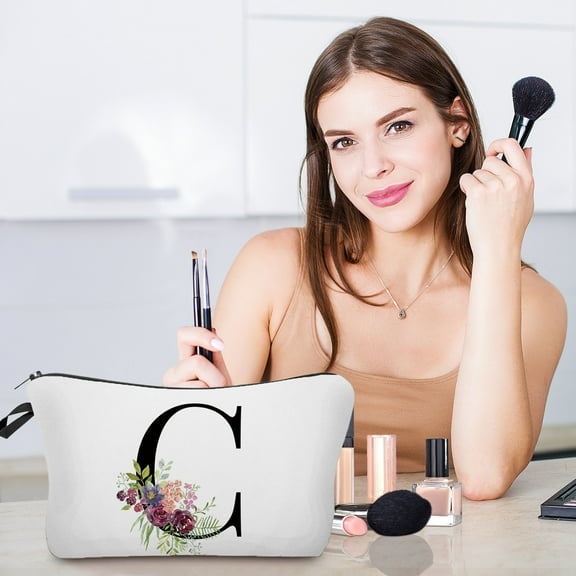 Hovmgk Letter Cosmetic Bag 7.1×5.3 Inch, Initial Makeup Pouch, Fabric, Stylish, Personalized – Perfect for Travel, Daily Use, Mother's Day, Great for Women, Gift Recipients
