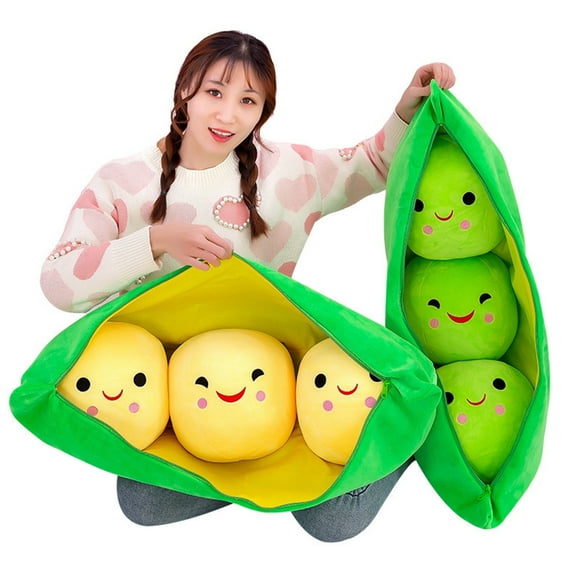 Nituyy Pois dans une Cosse Peluche Mignonne Cosse de Pois Bébés Animaux en Peluche Nourriture Fantaisie Peluches avec Expression Mignonne pour Décorations de Maison