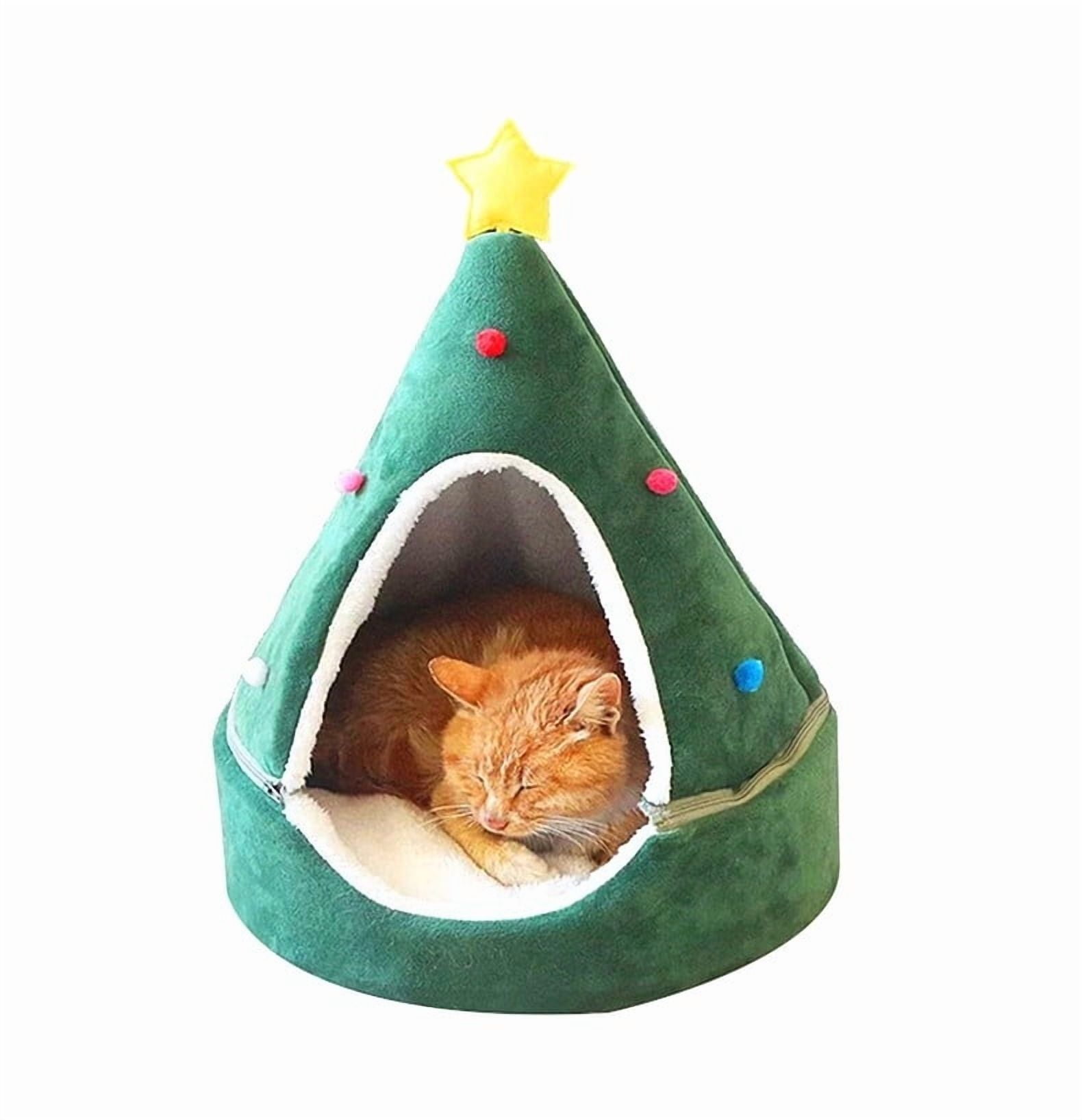 Christmas Tree Cat House, Cat Christmas Tree, Christmas Cat Bed Tent Cave Nest House Cute Pet Cave Beds, Comfortable Triangle Cat Bed Pet Tent House for Small Dog or Bunny