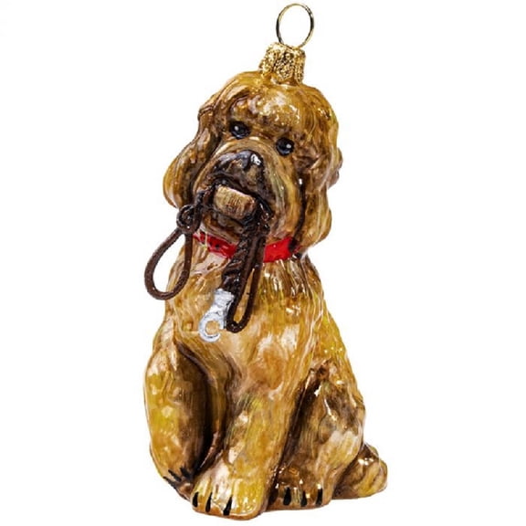 Brown Labradoodle with Leash Polish Glass Dog Ornament