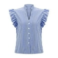 thumbnail image 4 of ZJXFGS Button Down Shirts for Women Gingham Top Stripes Blouses Plaid Tops Women Y2K Going Out T-Shirt Short Sleeve Blouses for Women Blue S, 4 of 8