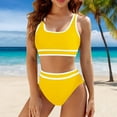 thumbnail image 2 of Huowey Women Swimwear High Waisted Bikini Sets Sporty 2PCS Swimsuit Color Block High Cut Bathing Suits Summer Beachwear Honeymoon Cruise Trendy Wear, 2 of 6