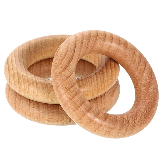 Paquete de 3 Anillos de Madera, 2.17" (55mm) OD. 11mm de Grosor Anillos de Madera Sólida de Haya Natural, Círculos de Madera Sin Acabado