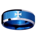 thumbnail image 2 of Tungsten Maltese Cross 8mm Glossy Blue Two Tone Polished Beveled Edges Men Ring, 2 of 2