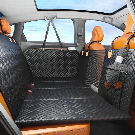 Dog Car Seat Cover for Back Seat, Hard Bottom Back Seat Extender for Dogs, Back Seat Pet Cover for Dogs - Supports 400lbs, Waterproof Heavy Duty Scratch Dog Hammock for Car SUV and Small Truck