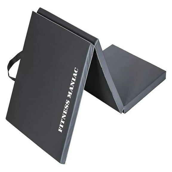 Tri-Fold Folding - Thick and High-Density Firm Mat with Carrying Handles for MMA, Gymnastics, Stretching, Workouts - Black Gym Mat for Home Fitness