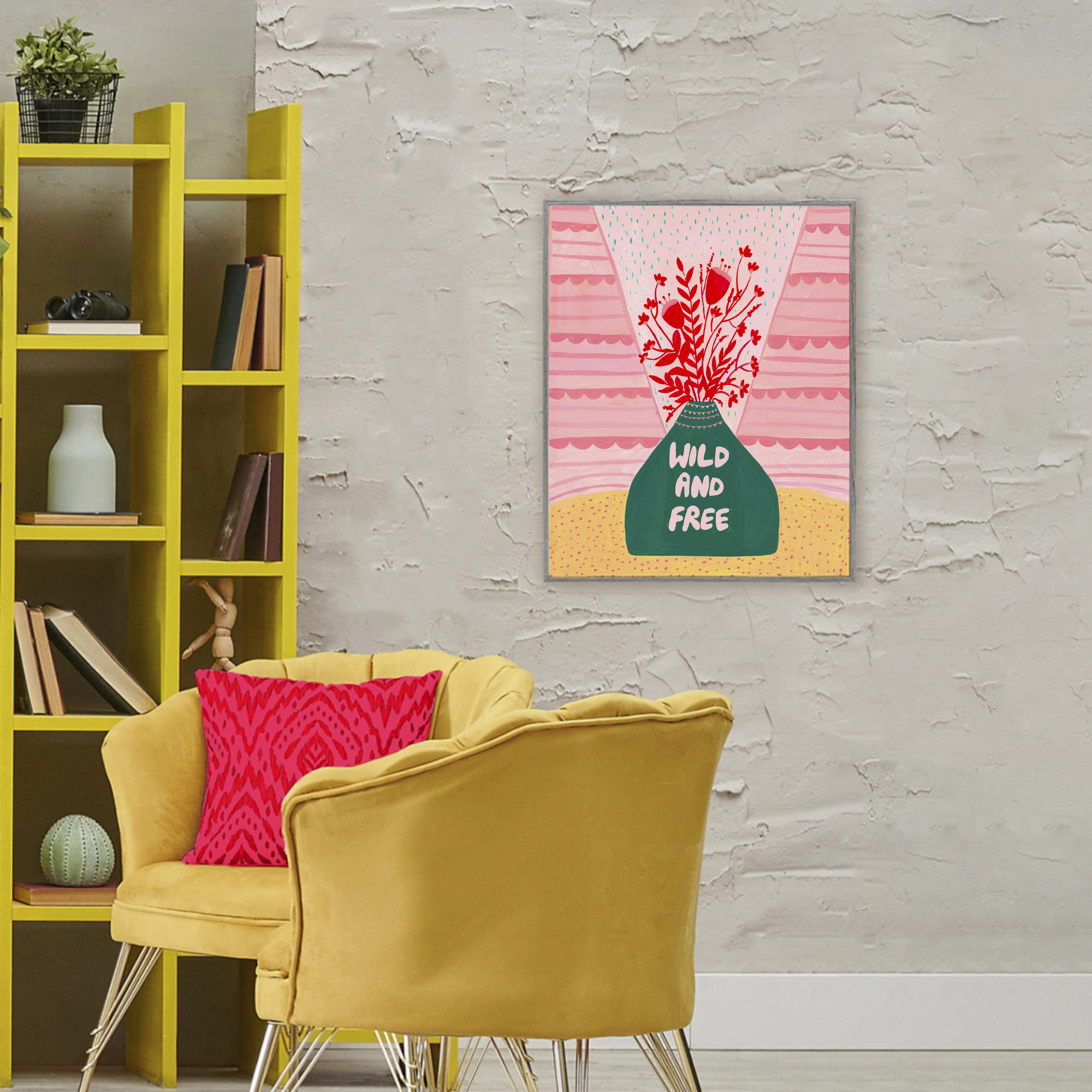 Midcentury Wild And Free Gray Framed Giclee Art, design by Nabeela Rumi