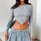 thumbnail image 1 of Top de otoño para mujer suéter a rayas de manga larga Tops ajustados con cuello cuadrado ropa de calle, 1 of 7