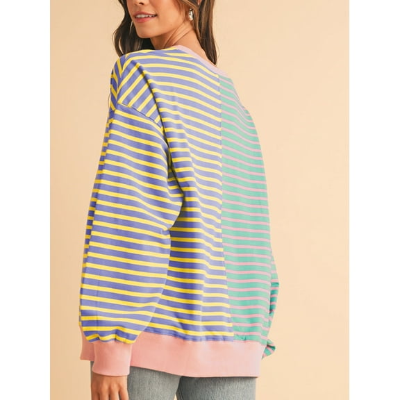 Stripe Colorblock Drop Shoulder Oversize Sweatshirt Pullover