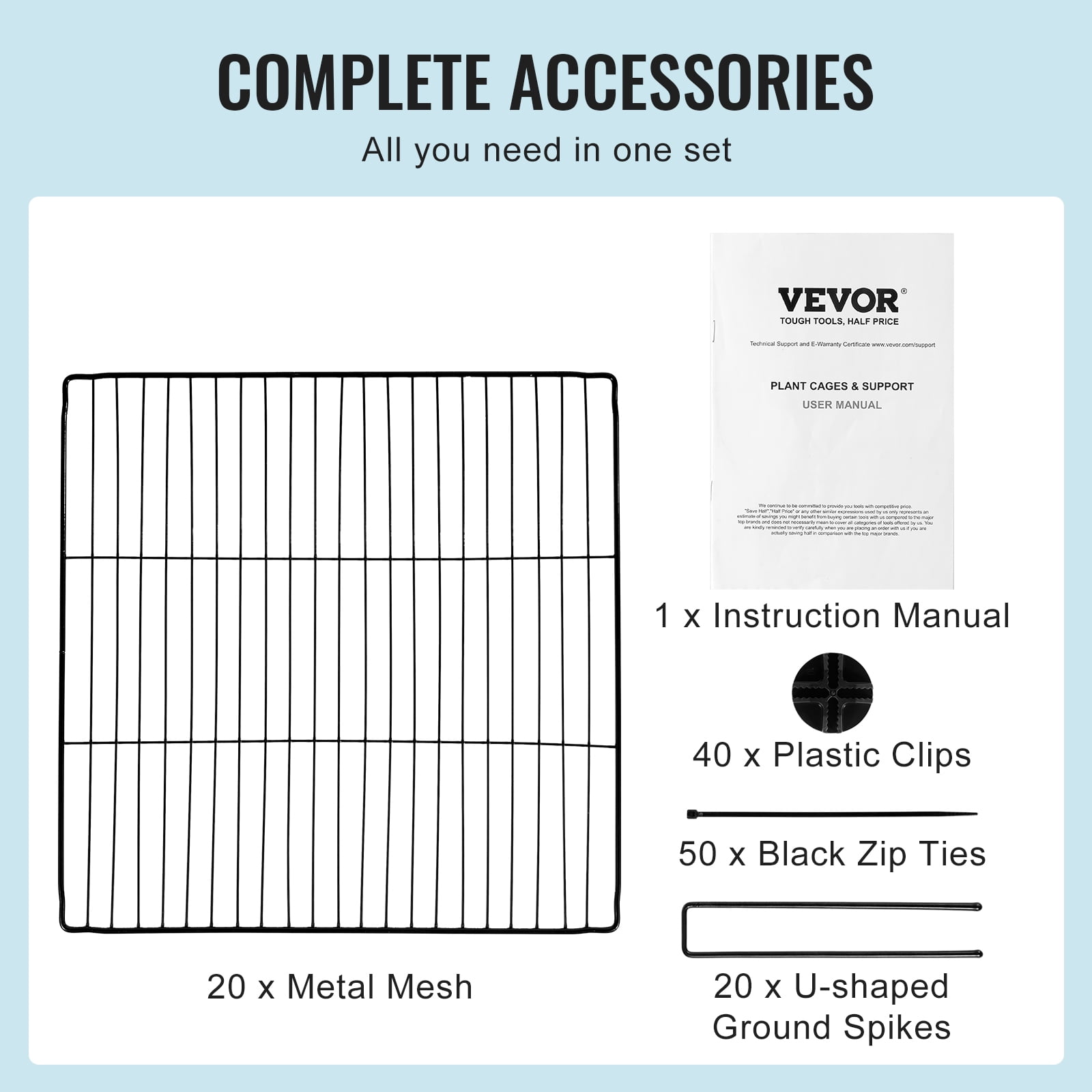 VEVOR 5 pack Plant Protector from Animals, 15.35'' x 15.35'' Chicken Wire Plant Protector, Plant Cages for Outdoor Plants, Flowers & Vegetables, Keeps Bunny Chicken Squirrels Out, 20pcs Metal Mesh