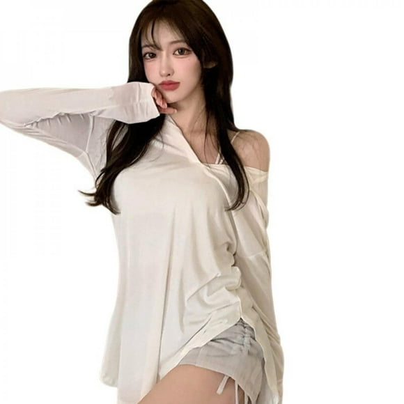 Clearance!Pure Color Hooded Top Women‘s Summer And Autumn Self-cultivation Outer Wear T-shirt Casual Sun Protection Shirt Tee Top