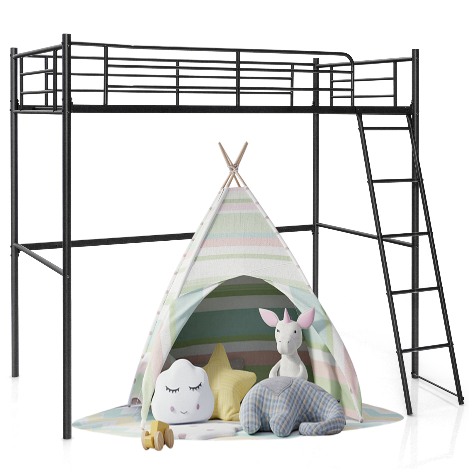 Coelon Twin Metal Loft Bed with Ladder, Heavyduty Bed Frame with High