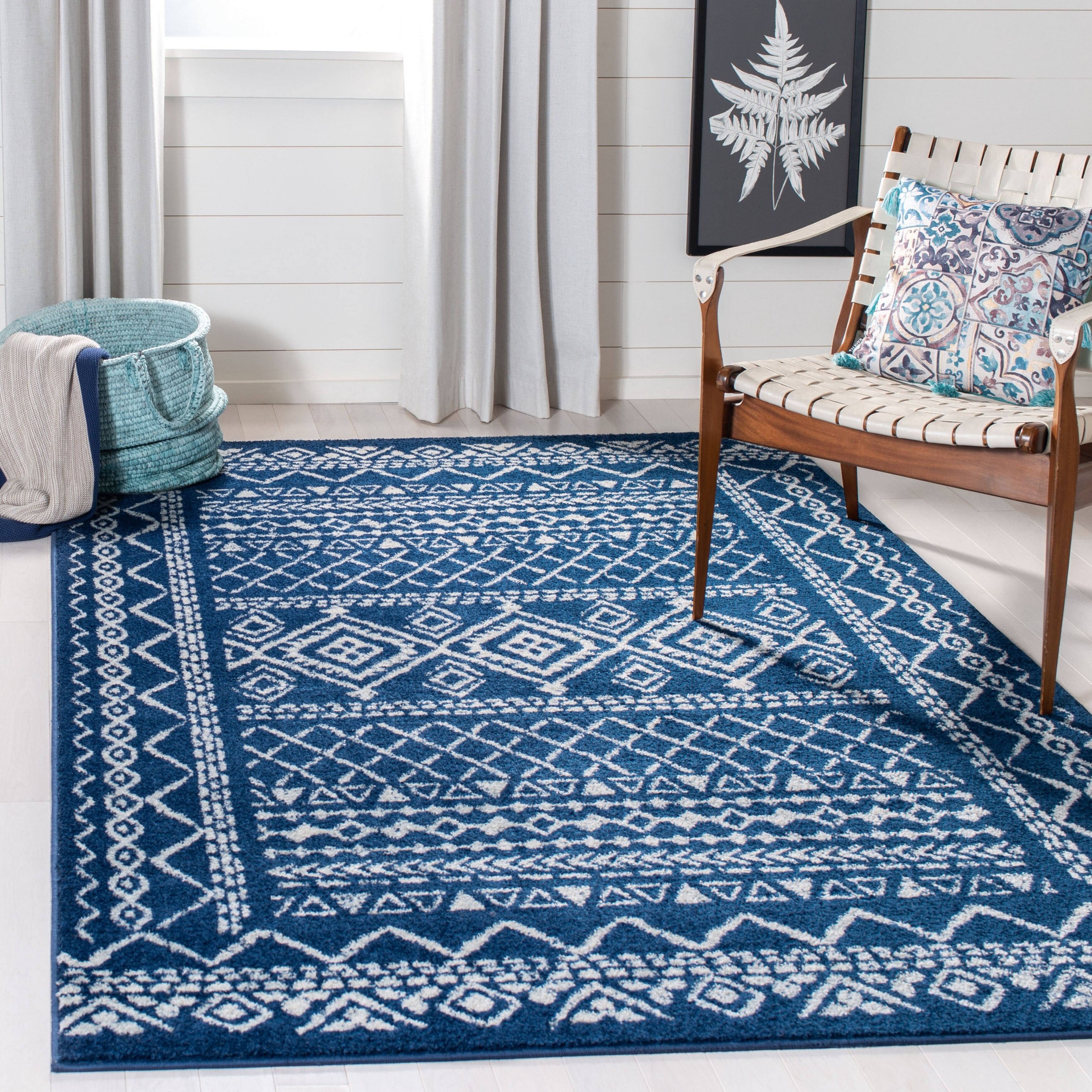 Safavieh Tulum Ronald Distressed Geometric Area Rug, 3' x 5', Navy/Ivory