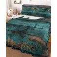 thumbnail image 3 of Quilts Twin Size, Teal Brown Vintage Wood Soft Comforter Bedding Set for Bed, Abstract Retro Shabby Plank Lightweight Quilted Bedspread with Pillow Cover(2 Pieces) for All Season, 68x86 Inch, 3 of 6