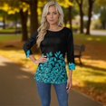 thumbnail image 4 of Elowen Womens Summer Tie Dye Floral Tops 3/4 Sleeve Shirts Crew Neck Casual Blouses Black L, 4 of 6