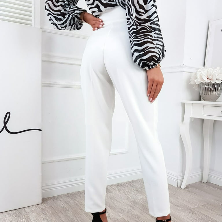 ylioge Women's Full Length Pants Pockets Close Leg Solid Color High Waist  Comfy Trousers Buttons Slim Fit Spring Business Pants Pantalones