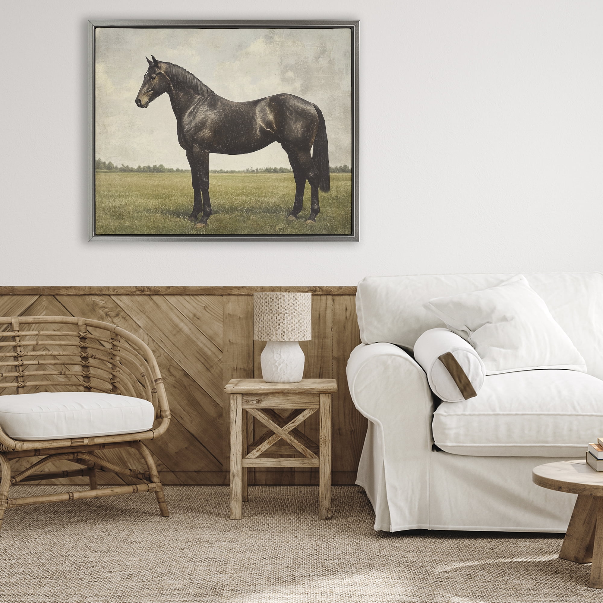 Stupell Industries Espresso Horse Portrait Gray Framed Floater Canvas Wall Art design by Petal Prints Design, 25 x 31