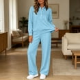 thumbnail image 4 of Floleo Women's Collared Button Front Top and Pants Set with Pockets Elastic Waist Long Sleeve Solid Color Loose Fit for Work Travel Home Daily Wear, 4 of 7