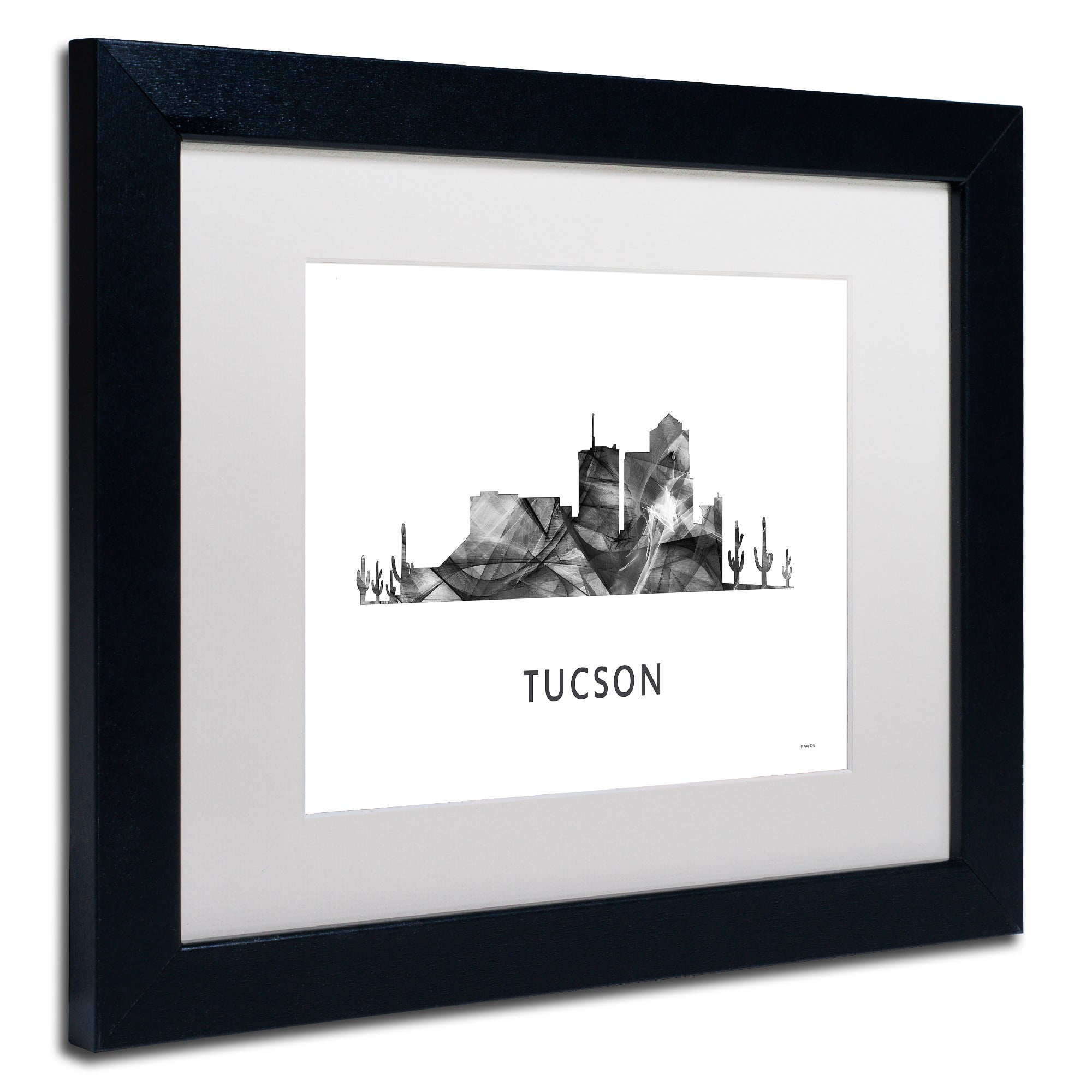 Trademark Fine Art 'Tucson Arizona Skyline WB-BW' Canvas Art by Marlene Watson, White Matte, Black Frame