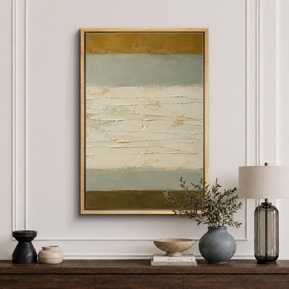 Framed Canvas Print White Gold Abstract Wall Art Minimalist Decorative for Living Room Bedroom - 16"x24" NATURAL Frame
