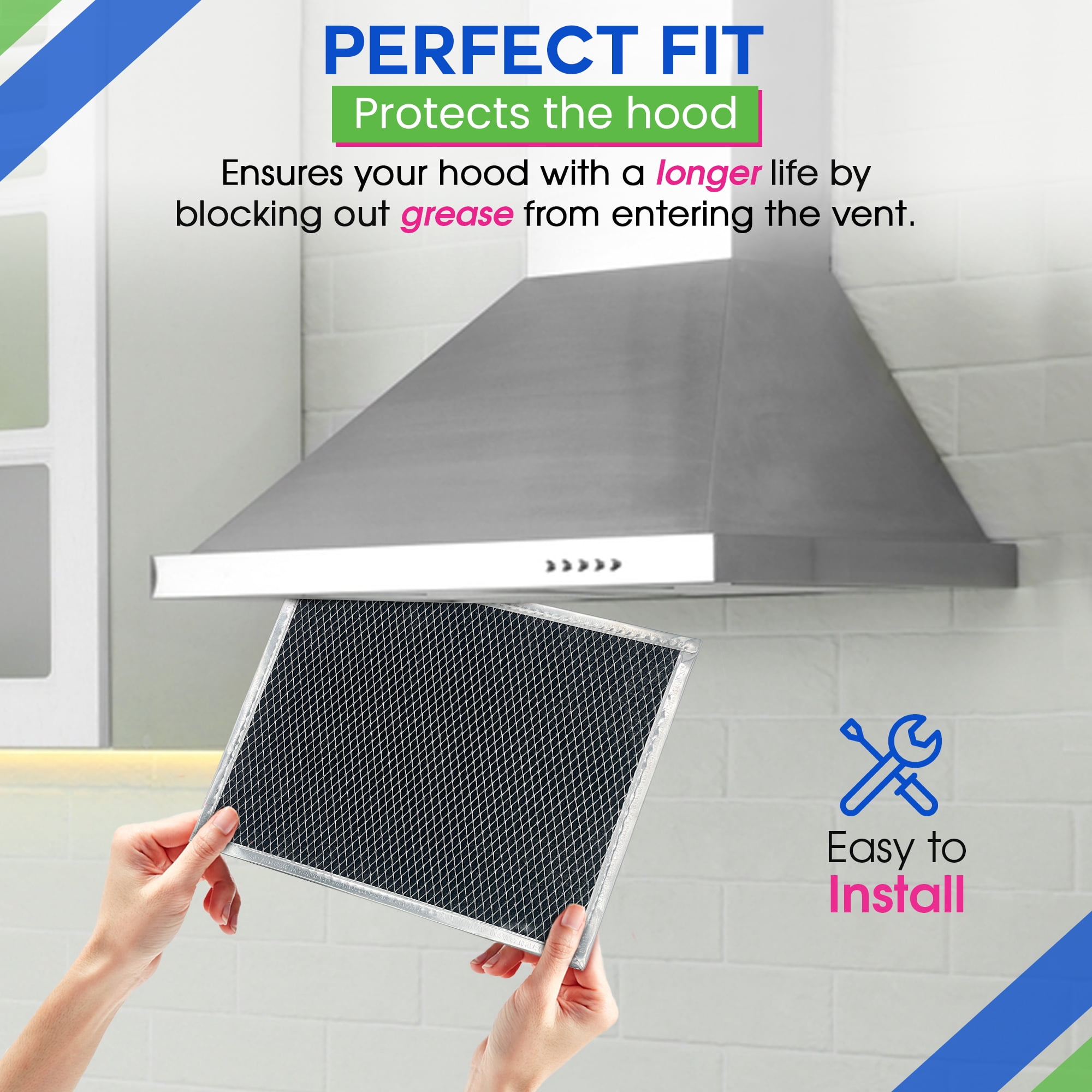Charcoal Filter Replacement for W10412939 Whirlpool Range Hood Filter 11.02” x 9.73” - Ductless Kitchen Stove Overhead Charcoal Filter Replaces Whirlpool Vent Hood Filter Carbon Filter (2-Pack)