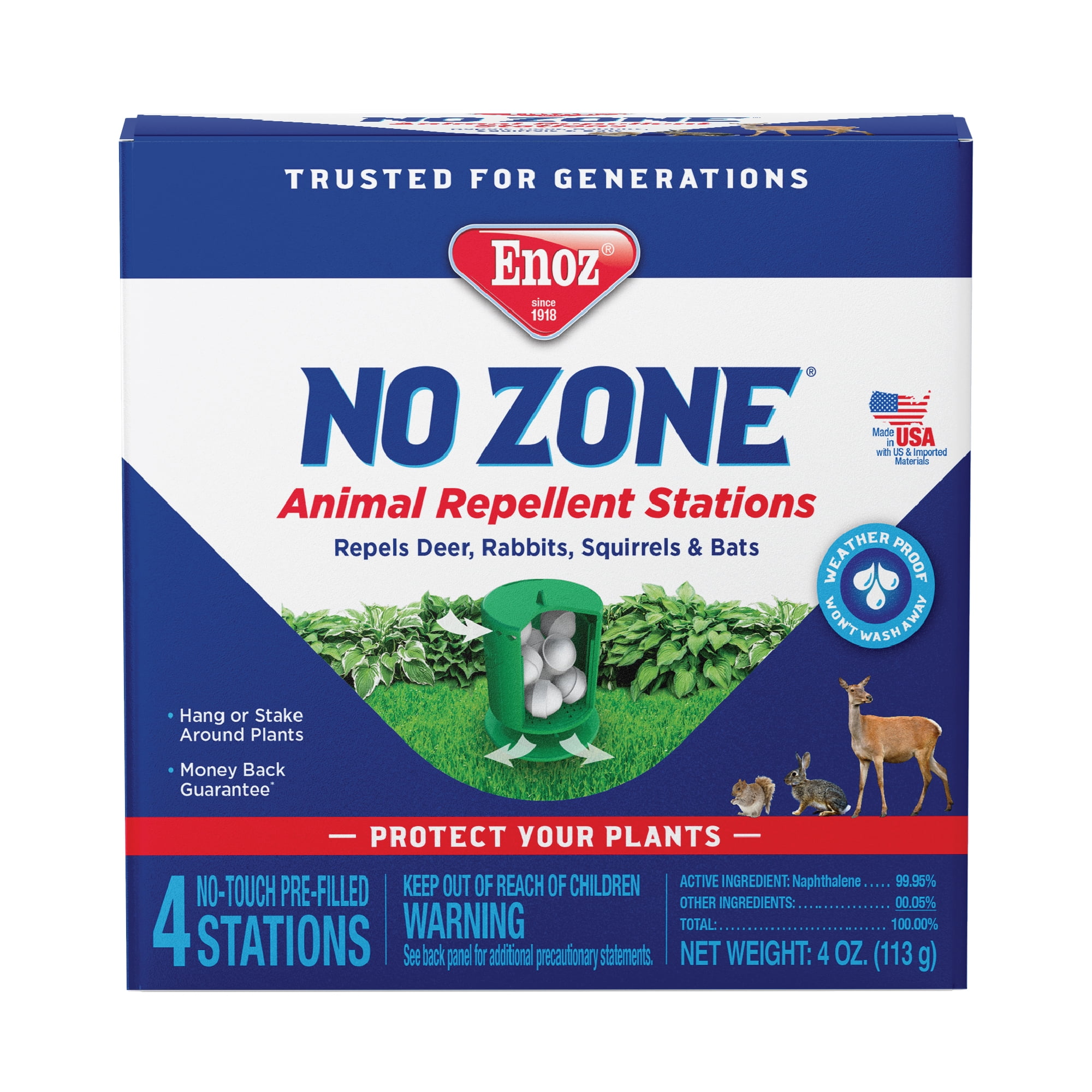 Enoz No Zone Indoor and Outdoor Animal Repellent Stations, Naphthalene Repellent, 4 oz, 4 Count