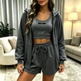 thumbnail image 5 of Women's 3 Piece Tracksuit Set Zip up Hoodie Vest and Shorts Athletic Workout Outfit Casual Sports Sweatsuit for Women Gray, 5 of 5