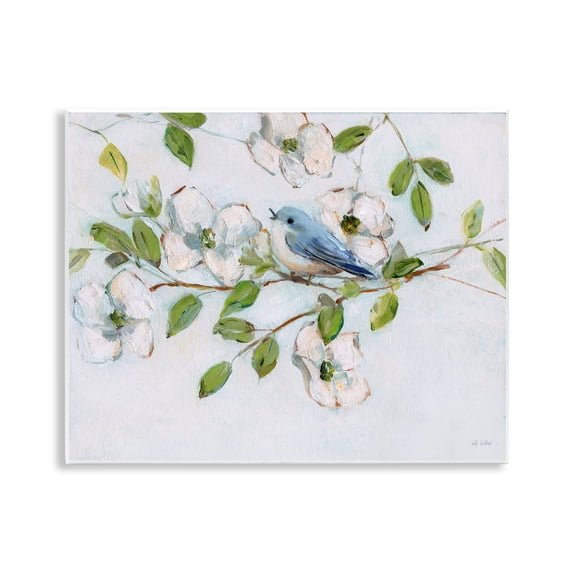 Stupell Industries Bluebird on Dogwood Branch Floral Painting Unframed Art Print Wall Art, 14 x 11