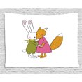 thumbnail image 1 of Animal Tapestry, Fox and Hare Friendly Forest Wildlife Characters Hugging Each Other, Wall Hanging for Bedroom Living Room Dorm Decor, 60W X 40L Inches, Pink Amber Olive Green, by Ambesonne, 1 of 2
