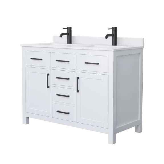 Wyndham Collection Beckett 48" Wood Double Bathroom Vanity in White/Matte Black