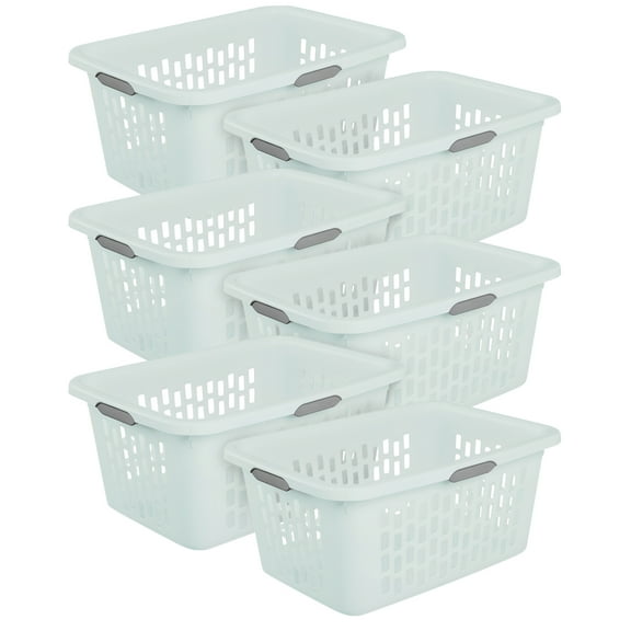 Sterilite 6-Pack 2 Bushel Laundry Basket, Rectangular Plastic Clothes Hamper, Mint