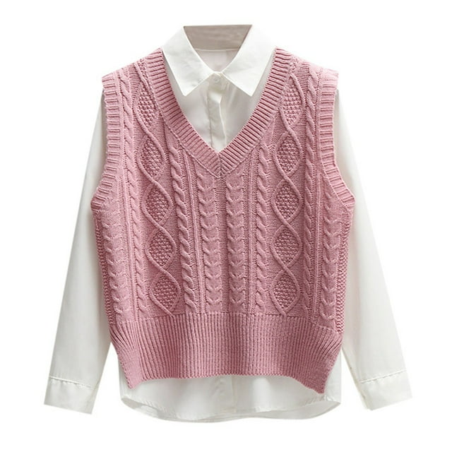 GDREDA Womens V Neck Sweater Vest Sleeveless Pullover Crop Sweater Vest Red,S