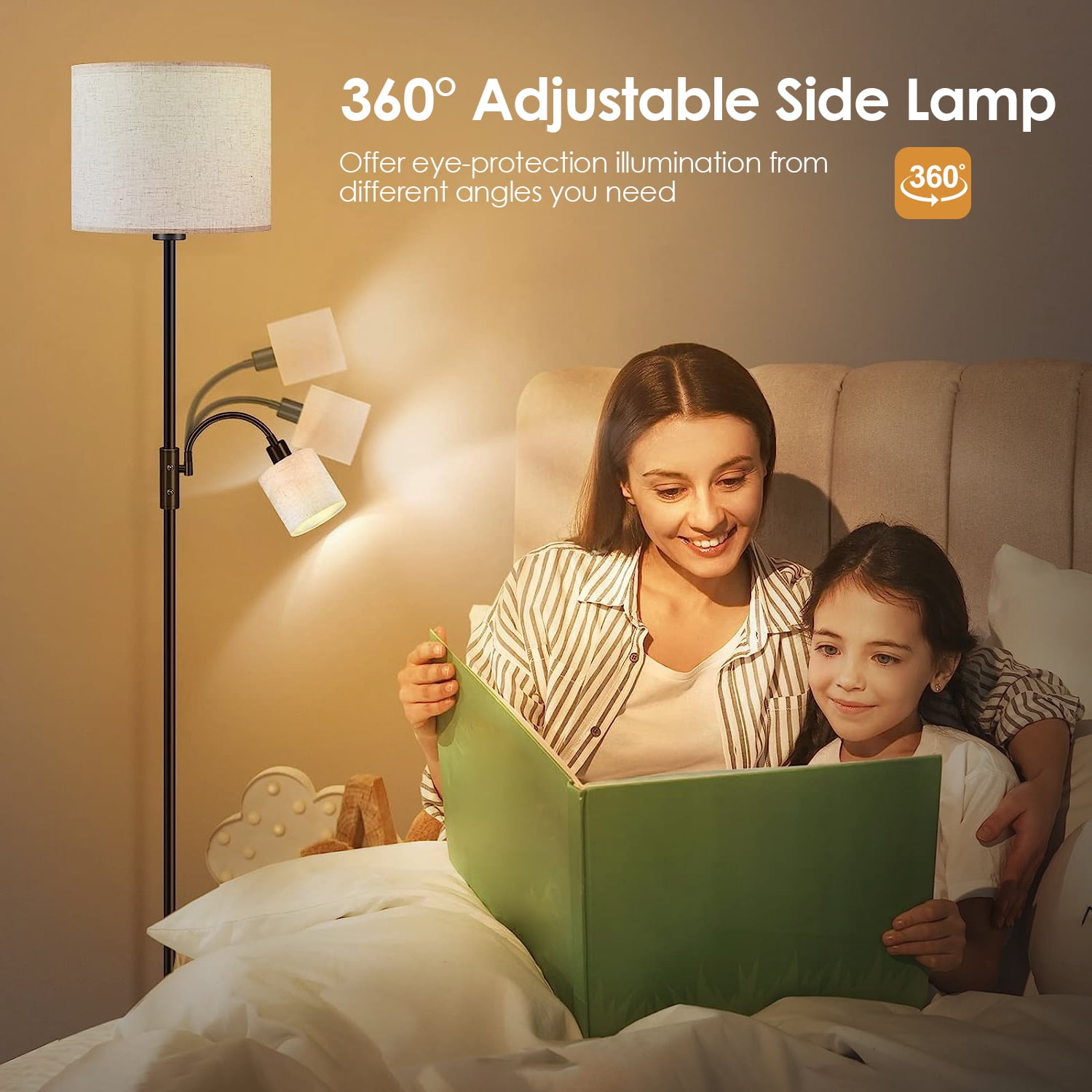 iMounTEK Floor Lamp, Tall Standing Lamp with Reading Light for Living Rooms & Offices, Modern Corner Lamp with Linen Shade, 3200K , Bulb Included, Grey
