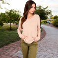 thumbnail image 6 of Women's Textured Knit Sweater with V-Neckline and Ribbed Sleeves - Large, Khaki, 6 of 6