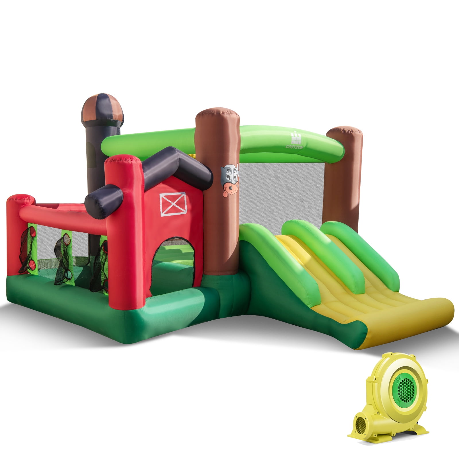 Infans Farm Themed Inflatable Castle Kids Bounce House w/ Double Slides