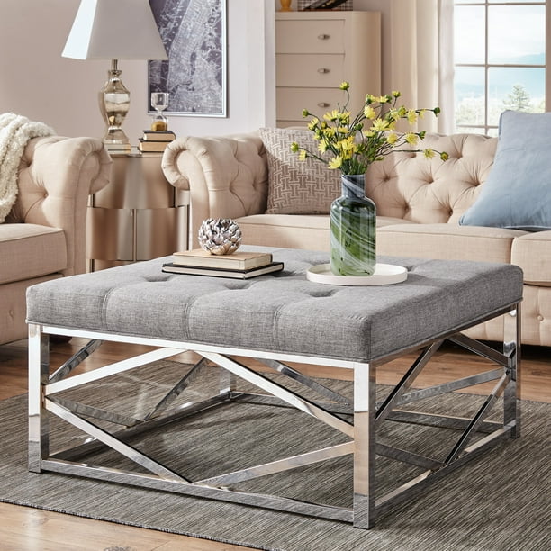 Weston Home Libby Dimpled Tufted, Light Grey Tufted Coffee Table