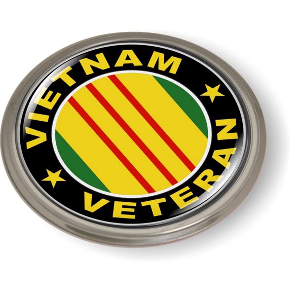Vietnam Veteran 3D Domed CAR Emblem Badge Sticker Semi-Flexible Aluminum Round Bezel